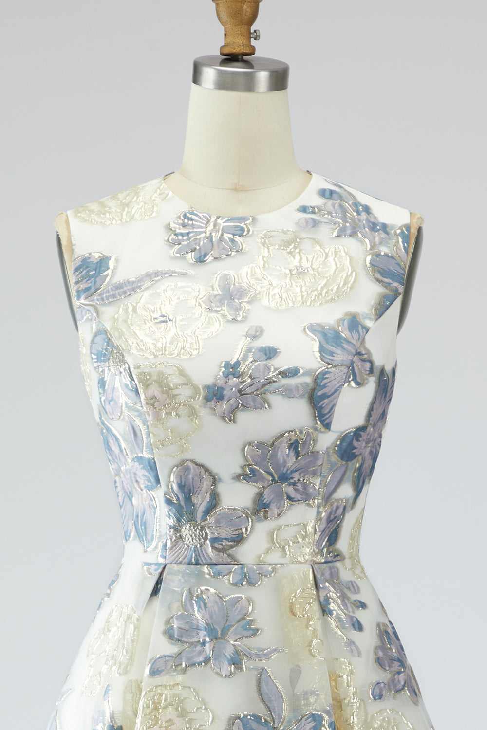 A-Line Dusty Blue Floral Wedding Guest Dress with Pockets – Dusty Blue