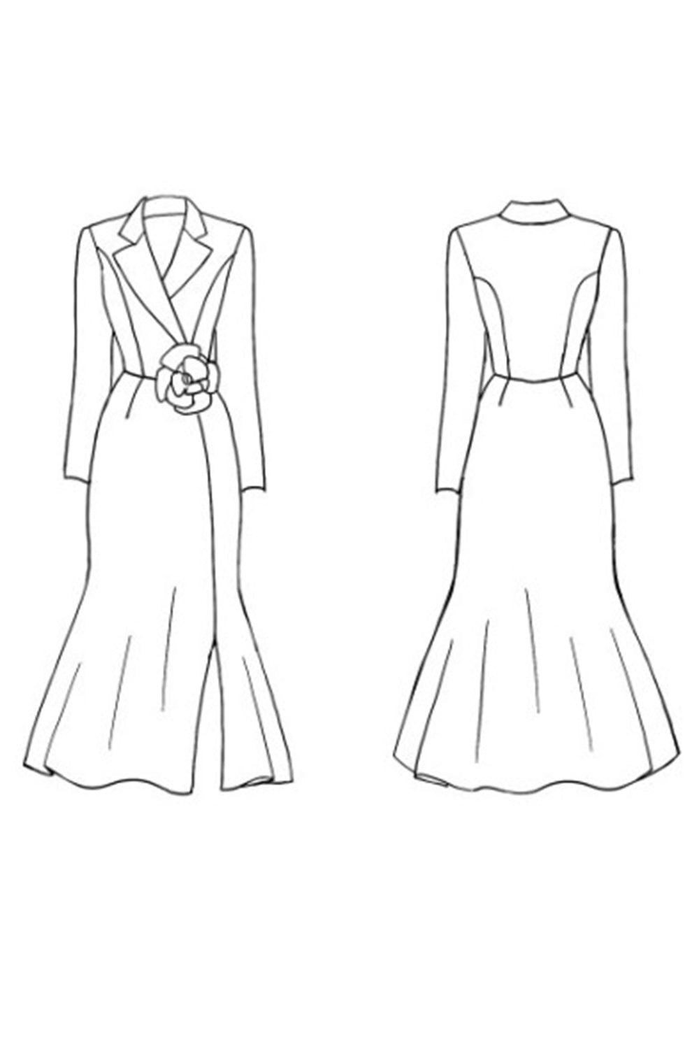 Mermaid Notched-Lapel Midi Work Dress with Slit – White