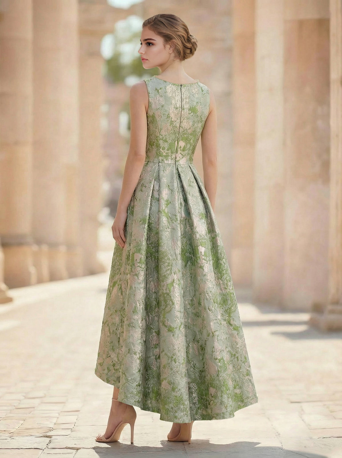 A-Line Floral Jacquard Sleeveless Cocktail Dress