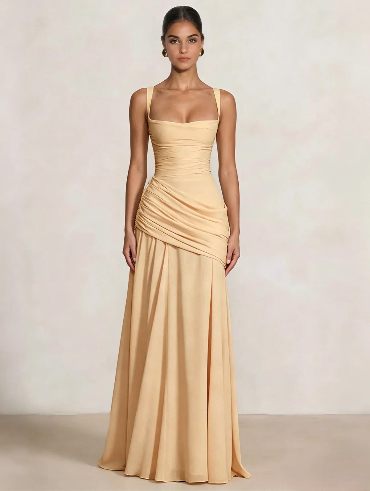 A-Line Ruched Chiffon Prom Dress with Spaghetti Straps
