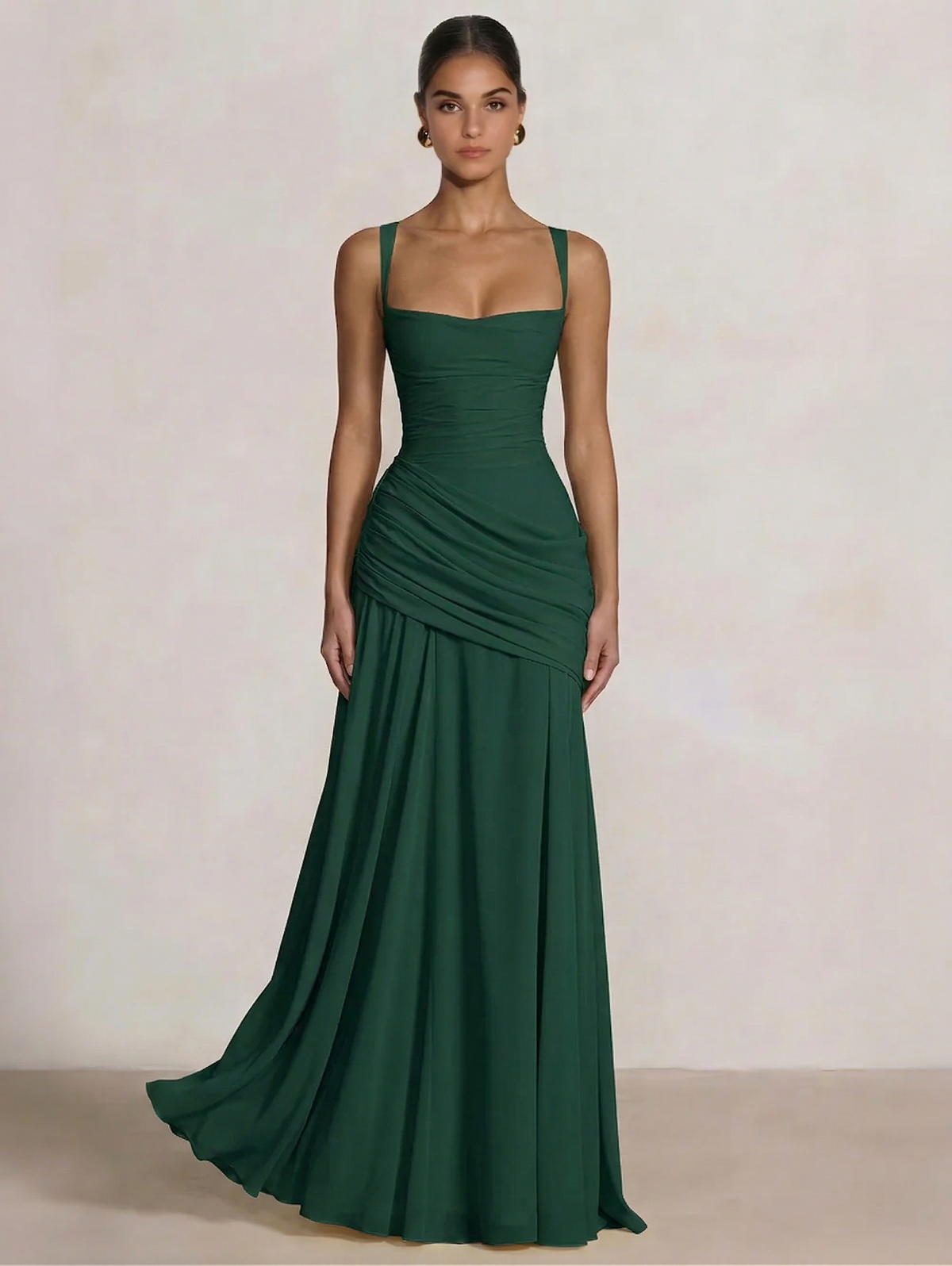 A-Line Ruched Chiffon Prom Dress with Spaghetti Straps