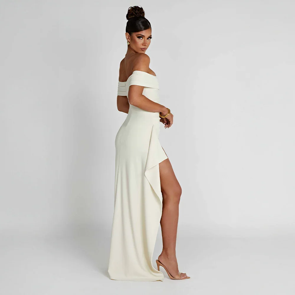 Off-Shoulder Maxi Dress with Slit