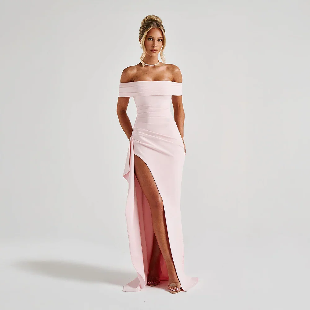 Off-Shoulder Maxi Dress with Slit
