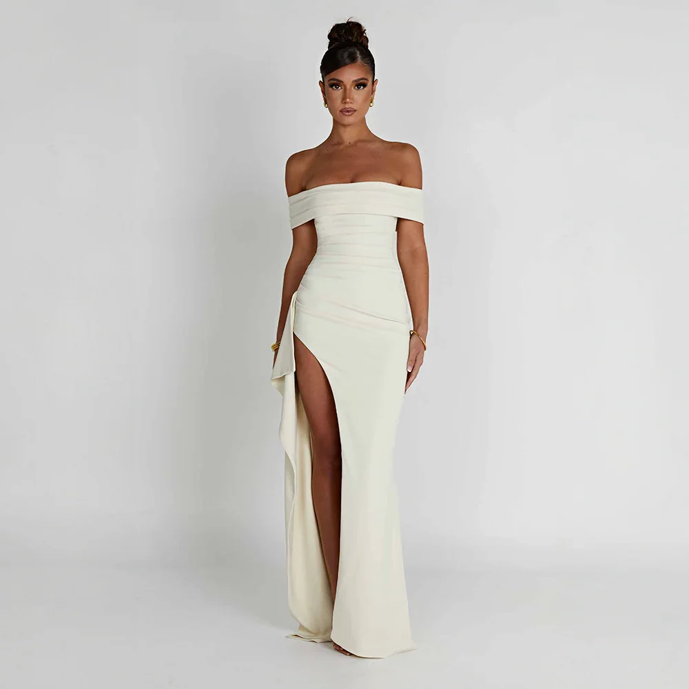 Off-Shoulder Maxi Dress with Slit