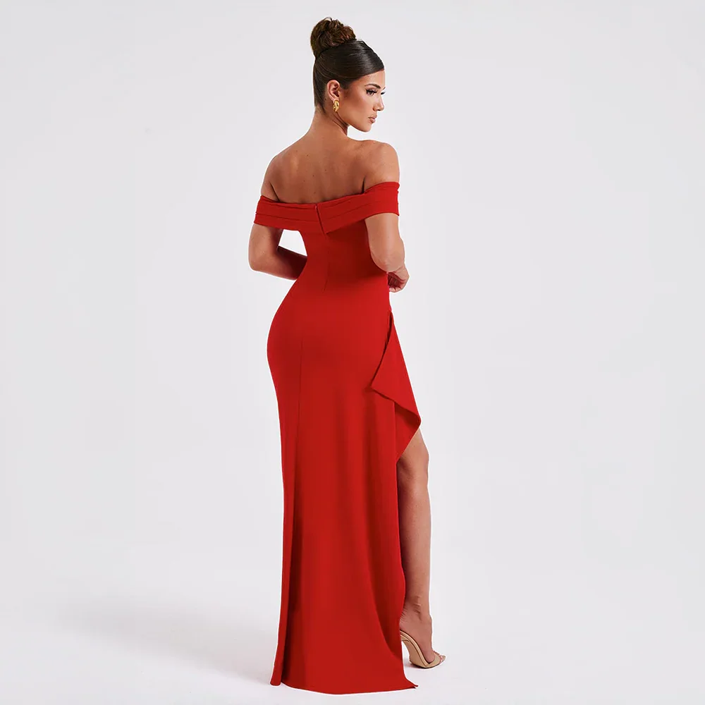 Off-Shoulder Maxi Dress with Slit