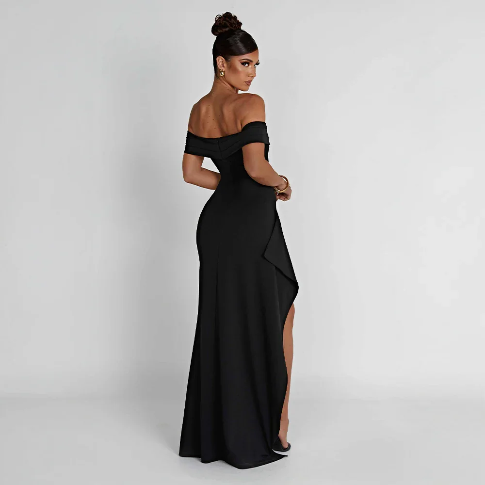 Off-Shoulder Maxi Dress with Slit
