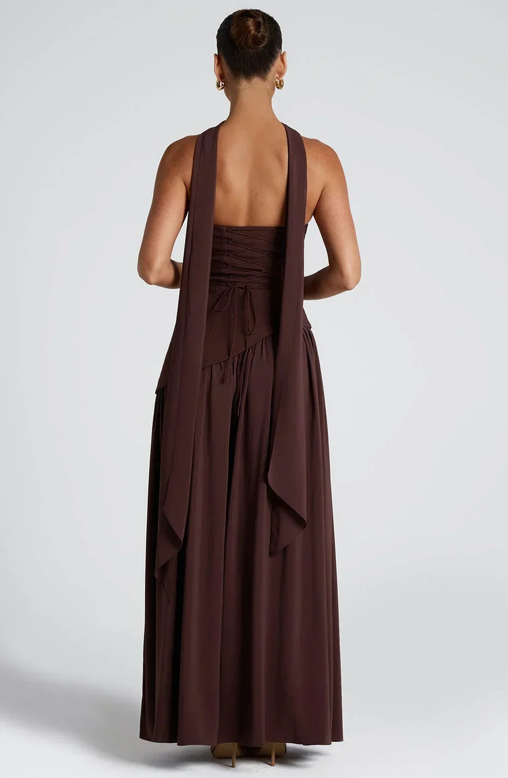 Fitted Corset Maxi Dress with Scarf Detail and Slit