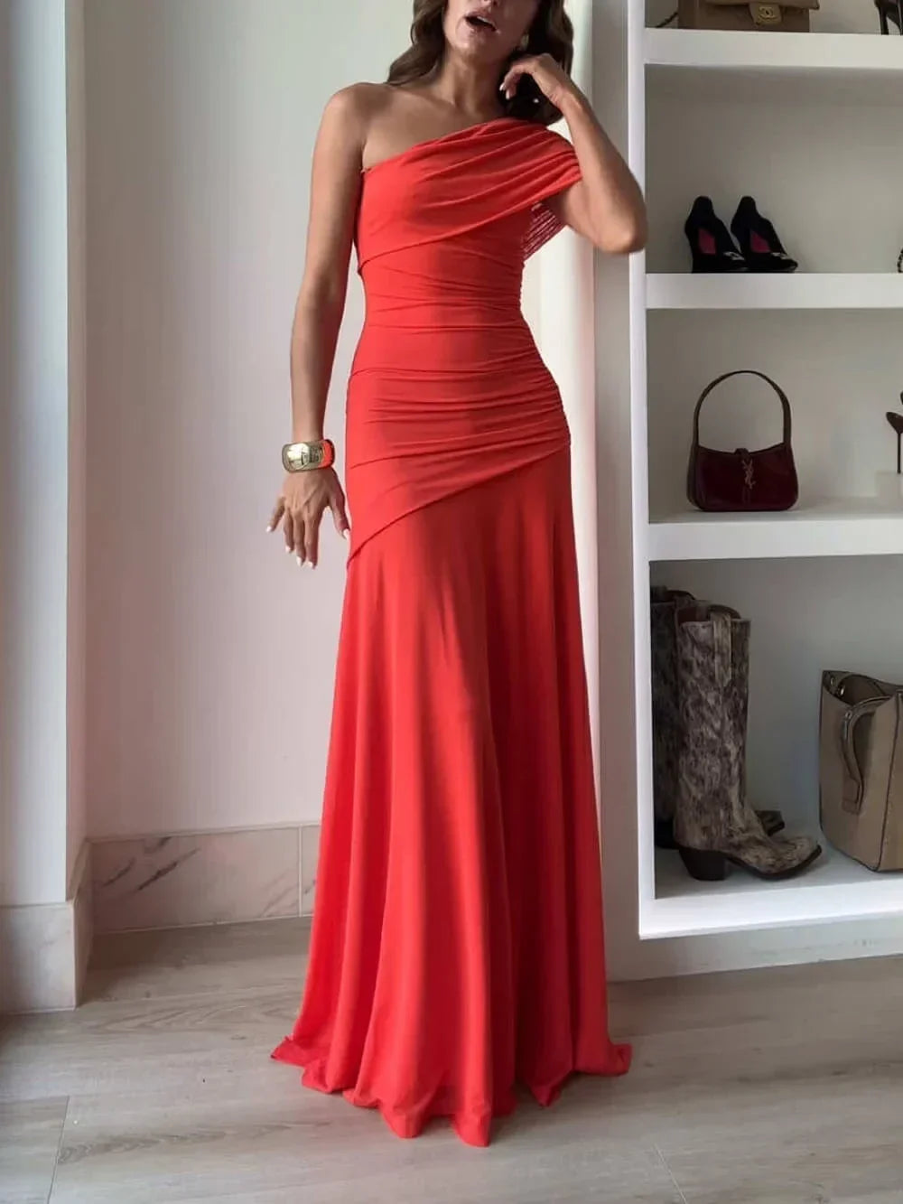 Asymmetric Ruched Maxi Dress