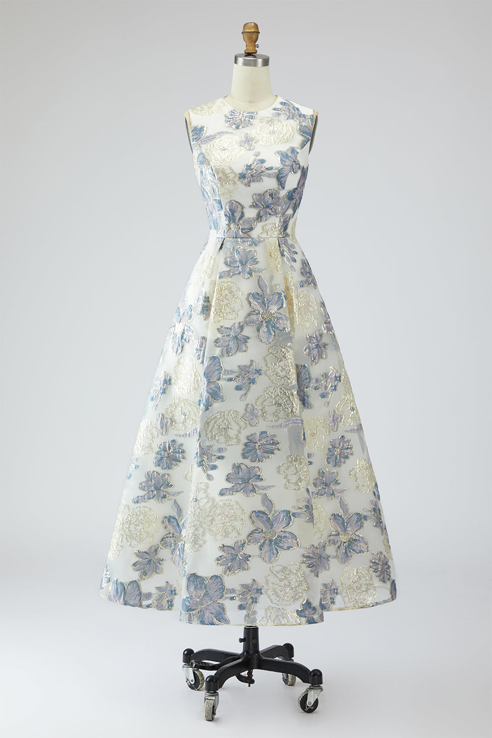 A-Line Dusty Blue Floral Wedding Guest Dress with Pockets – Dusty Blue