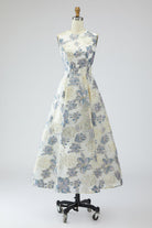 A-Line Dusty Blue Floral Wedding Guest Dress with Pockets – Dusty Blue
