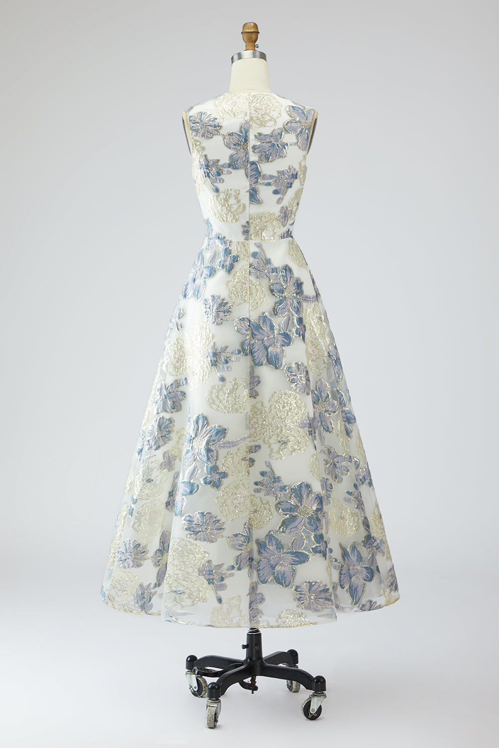 A-Line Dusty Blue Floral Wedding Guest Dress with Pockets – Dusty Blue