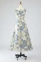 A-Line Dusty Blue Floral Wedding Guest Dress with Pockets – Dusty Blue