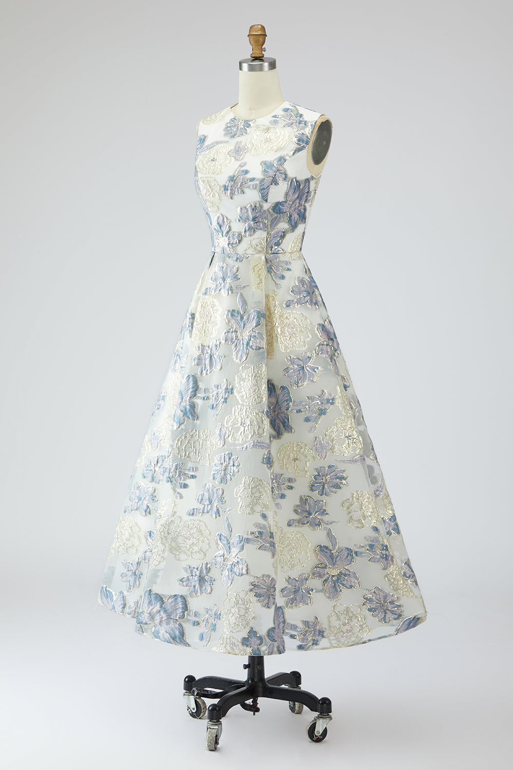 A-Line Dusty Blue Floral Wedding Guest Dress with Pockets – Dusty Blue