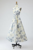 A-Line Dusty Blue Floral Wedding Guest Dress with Pockets – Dusty Blue