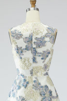 A-Line Dusty Blue Floral Wedding Guest Dress with Pockets – Dusty Blue