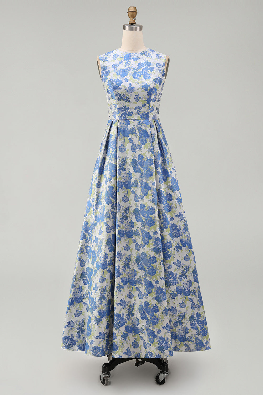 A-Line Blue Floral Round-Neck Wedding Guest Dress – Blue Daffodil Flower