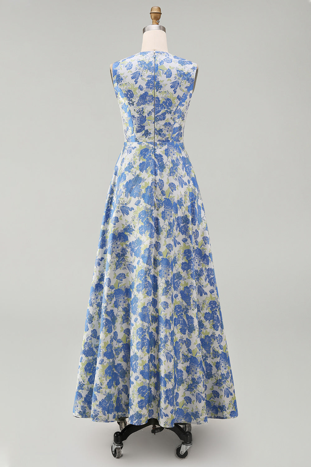 A-Line Blue Floral Round-Neck Wedding Guest Dress – Blue Daffodil Flower