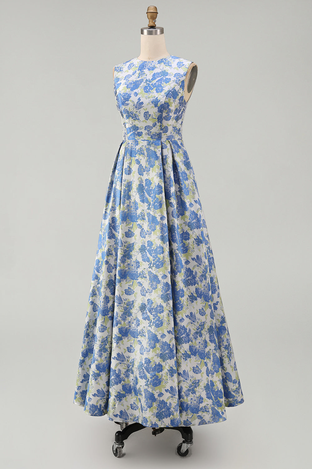 A-Line Blue Floral Round-Neck Wedding Guest Dress – Blue Daffodil Flower