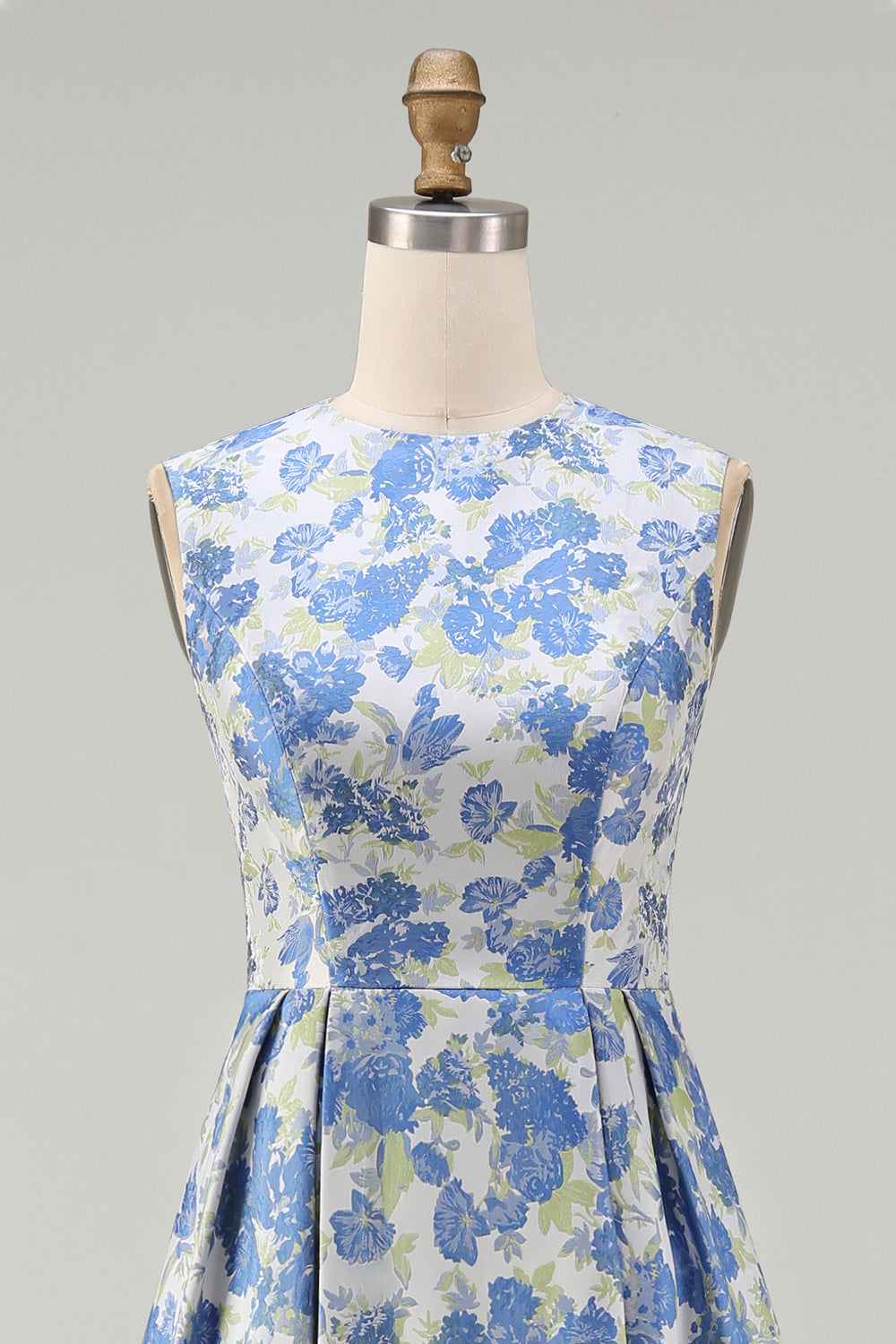 A-Line Blue Floral Round-Neck Wedding Guest Dress – Blue Daffodil Flower