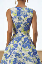 A-Line Blue Floral Round-Neck Wedding Guest Dress – Blue Daffodil Flower