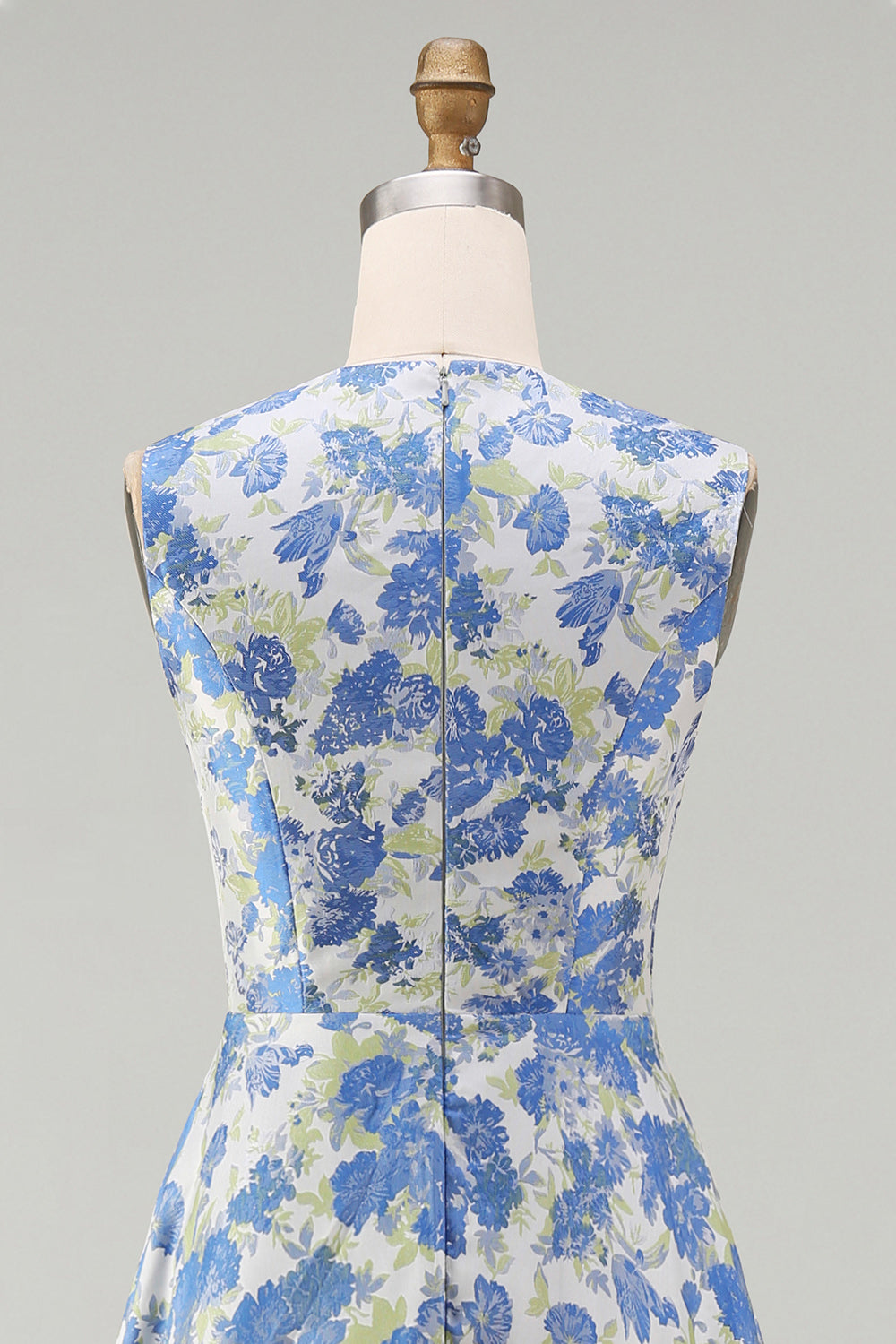 A-Line Blue Floral Round-Neck Wedding Guest Dress – Blue Daffodil Flower
