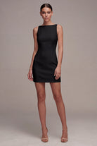 Bateau-Neck Satin Mini Engagement Dress