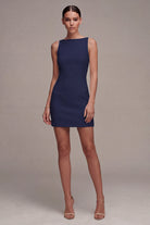 Bateau-Neck Satin Mini Engagement Dress