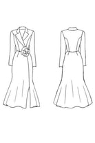 Mermaid Notched-Lapel Midi Work Dress with Slit – White