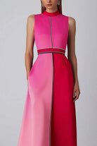 High-Neck Colour-Block Maxi Formal Dress – Pink