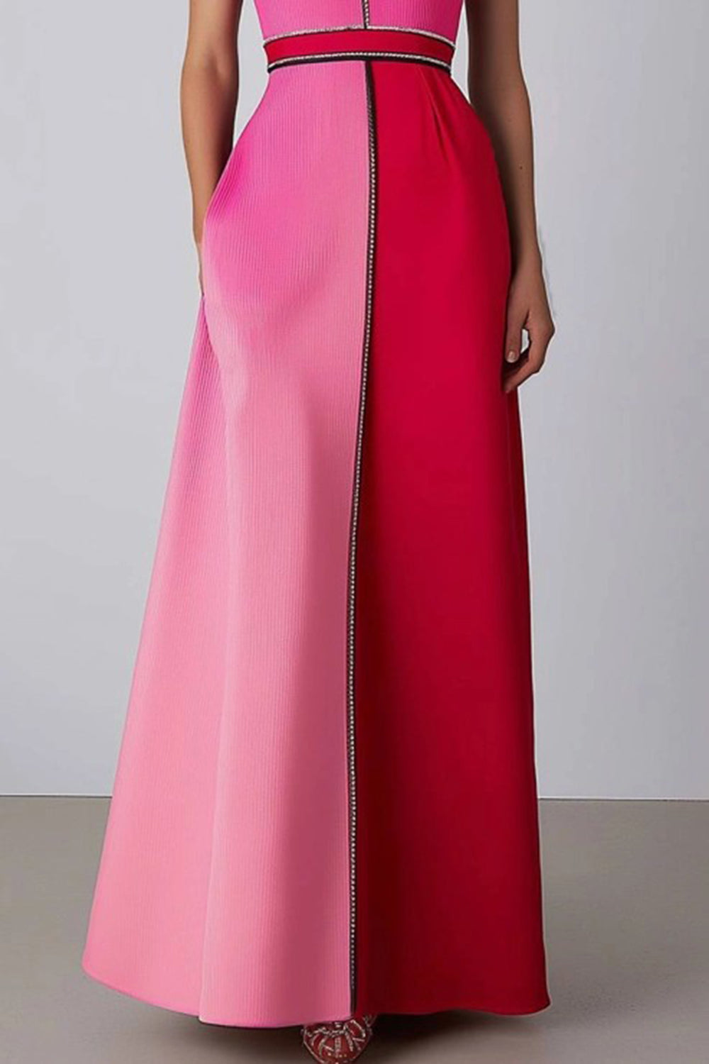 High-Neck Colour-Block Maxi Formal Dress – Pink