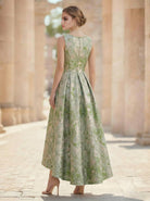 A-Line Floral Jacquard Sleeveless Cocktail Dress