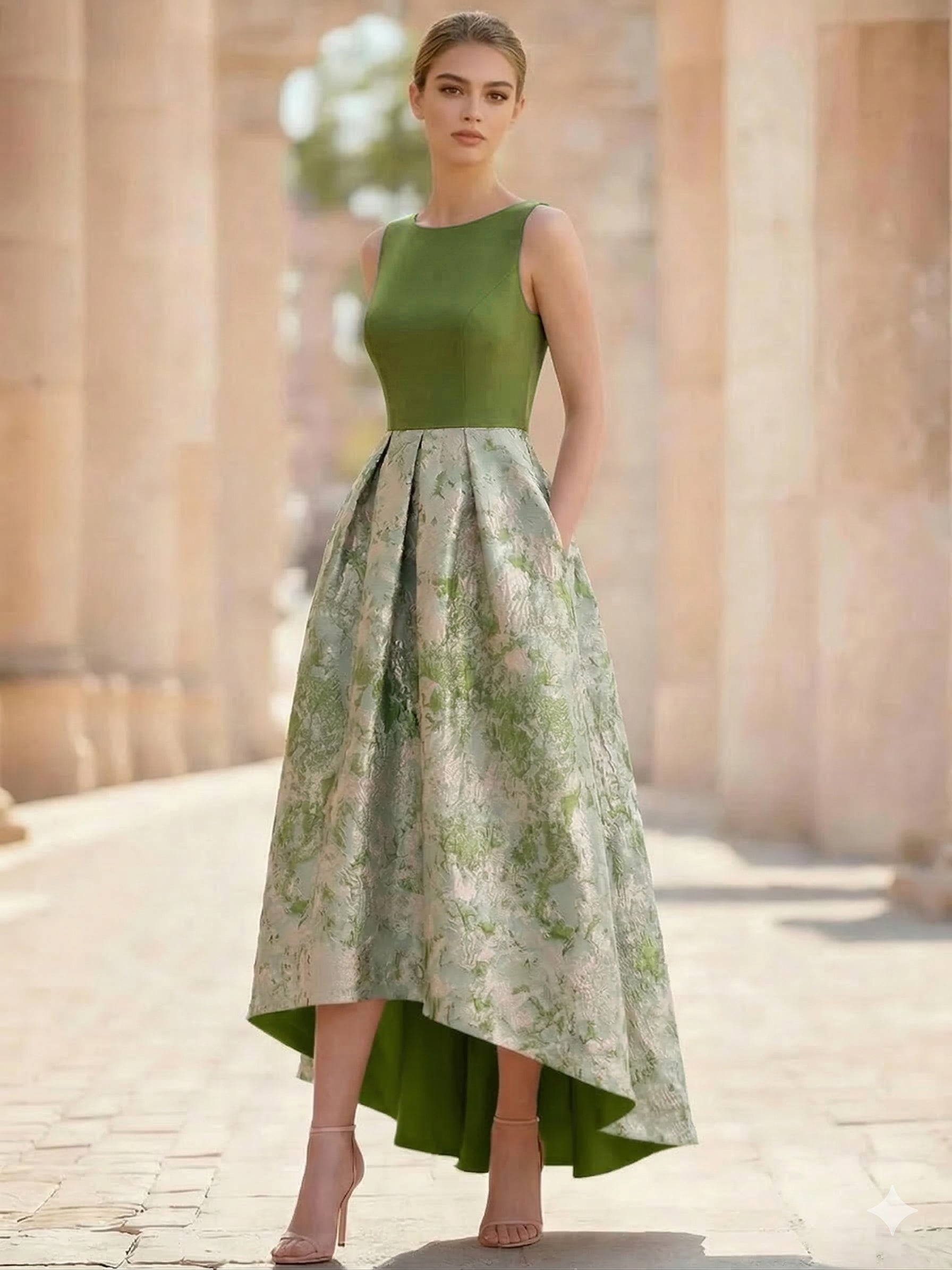 A-Line Floral Jacquard Sleeveless Cocktail Dress