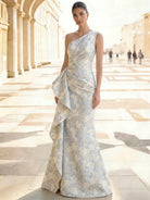 Sheath Floral Jacquard One-Shoulder Evening Dress