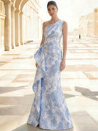 Sheath Floral Jacquard One-Shoulder Evening Dress