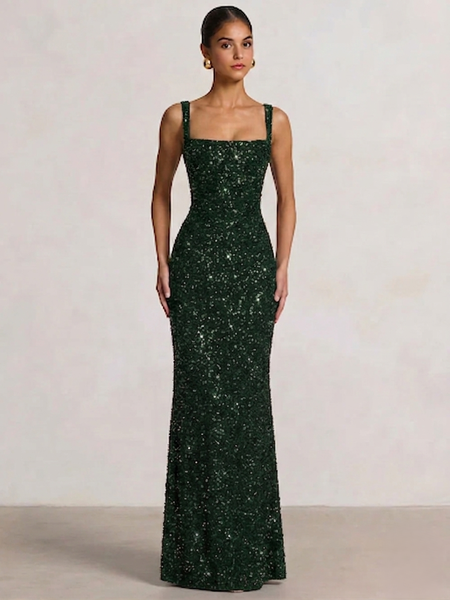 Mermaid Beaded Sequin Prom Dress with Spaghetti Straps