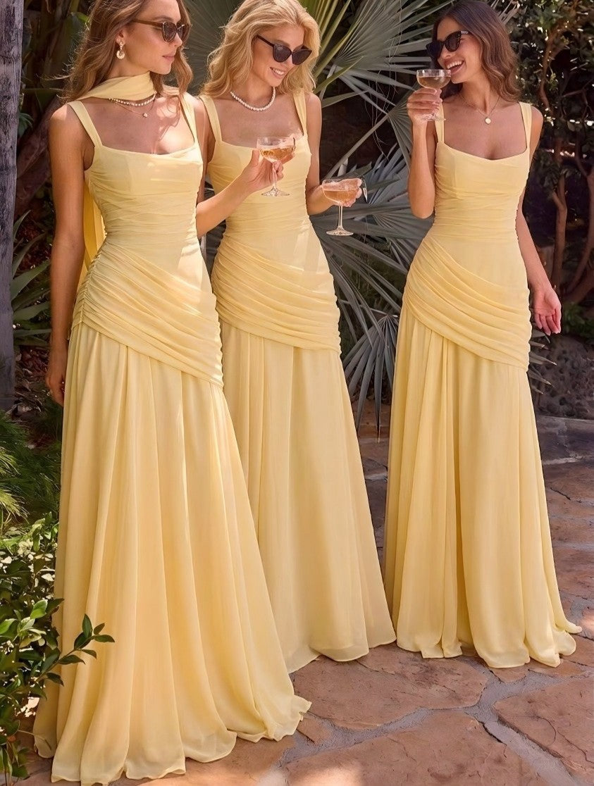 A-Line Ruched Chiffon Prom Dress with Spaghetti Straps