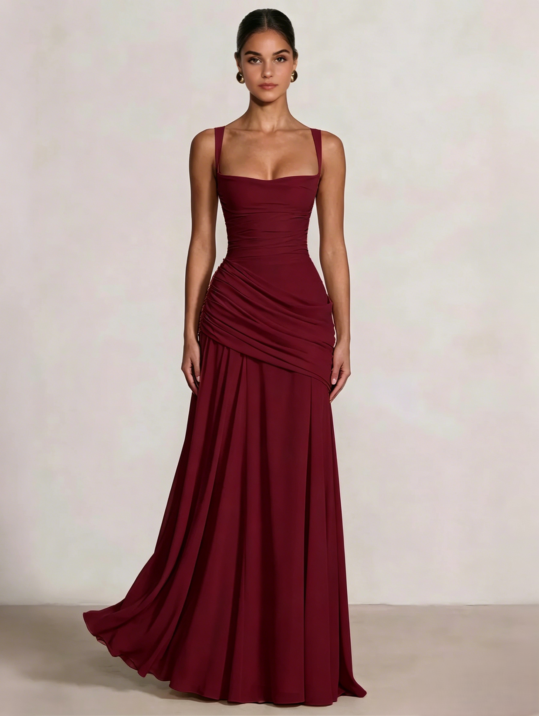 A-Line Ruched Chiffon Prom Dress with Spaghetti Straps