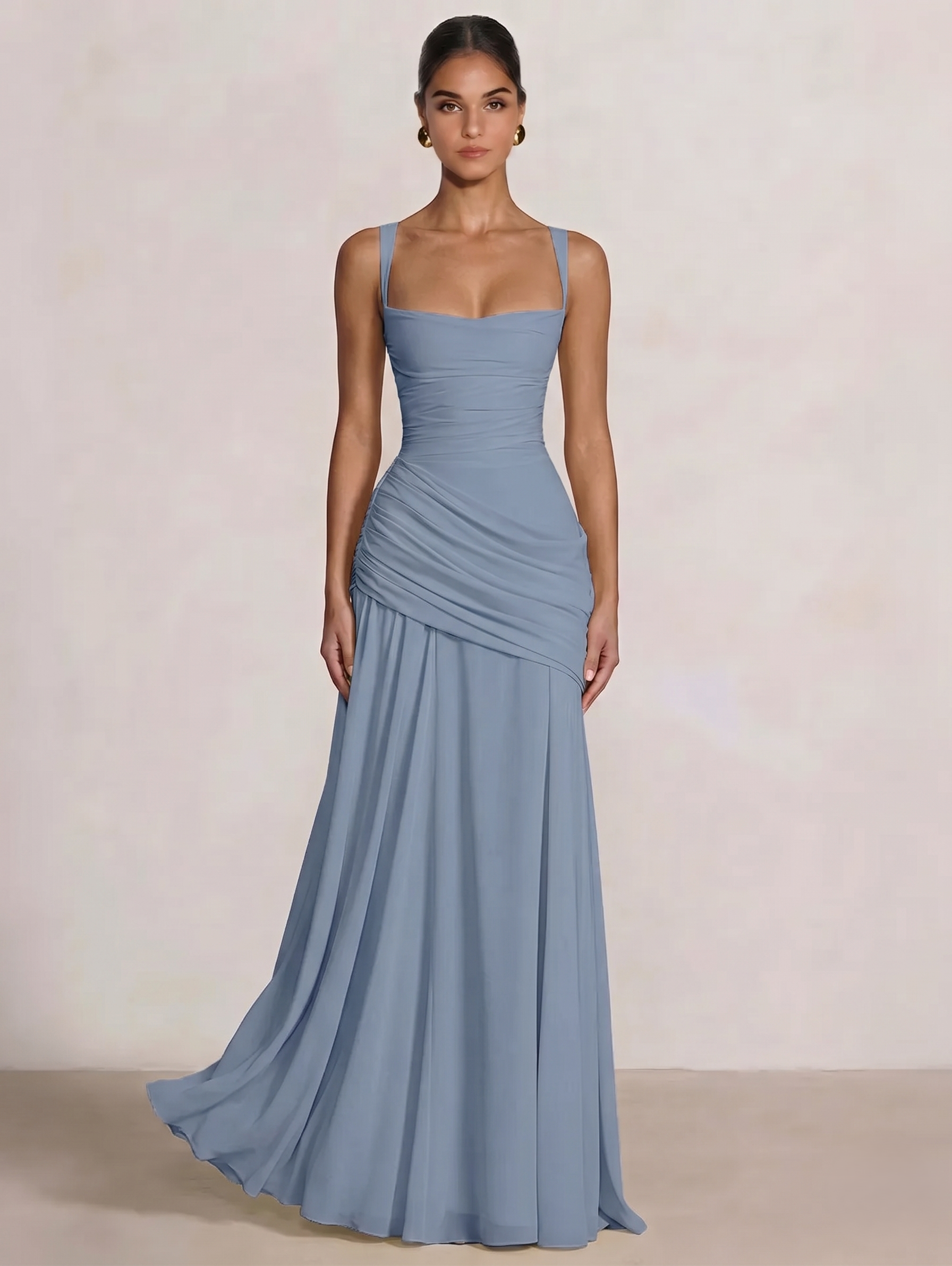 A-Line Ruched Chiffon Prom Dress with Spaghetti Straps