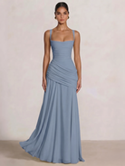 A-Line Ruched Chiffon Prom Dress with Spaghetti Straps