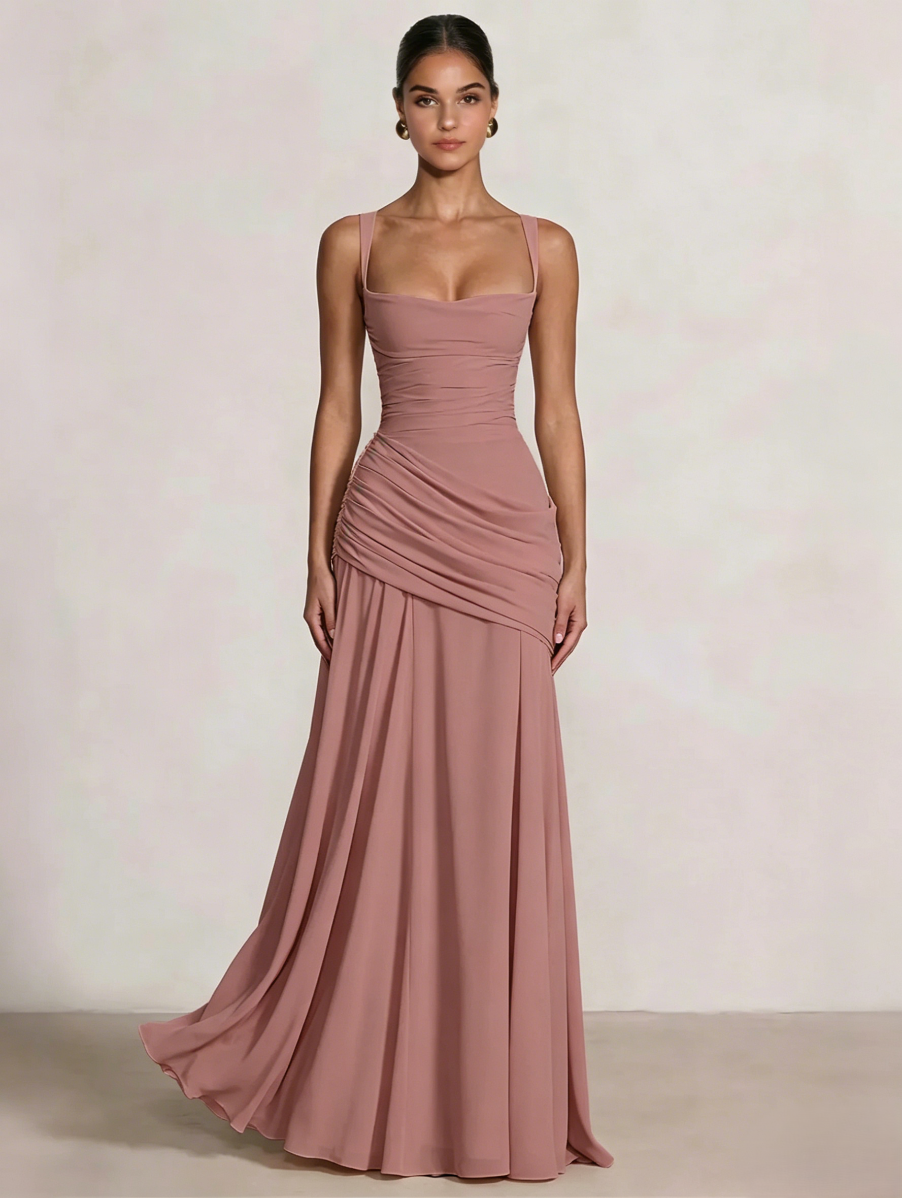 A-Line Ruched Chiffon Prom Dress with Spaghetti Straps