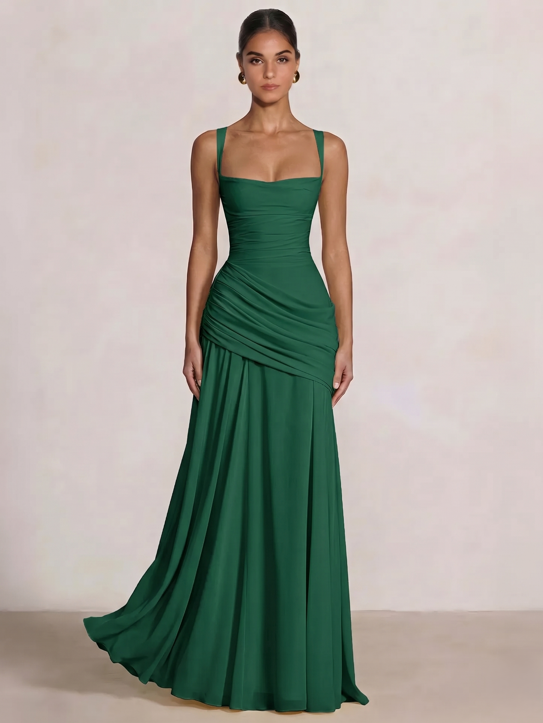 A-Line Ruched Chiffon Prom Dress with Spaghetti Straps