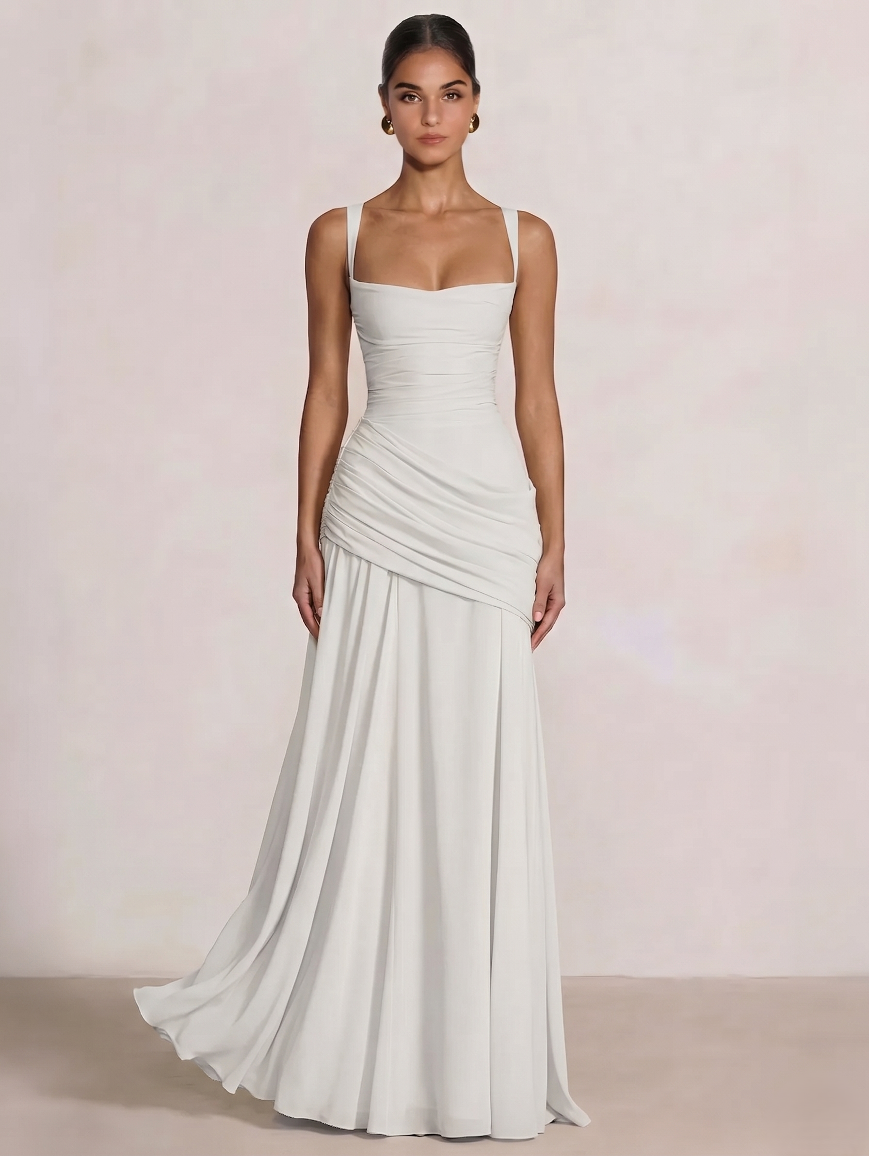 A-Line Ruched Chiffon Prom Dress with Spaghetti Straps