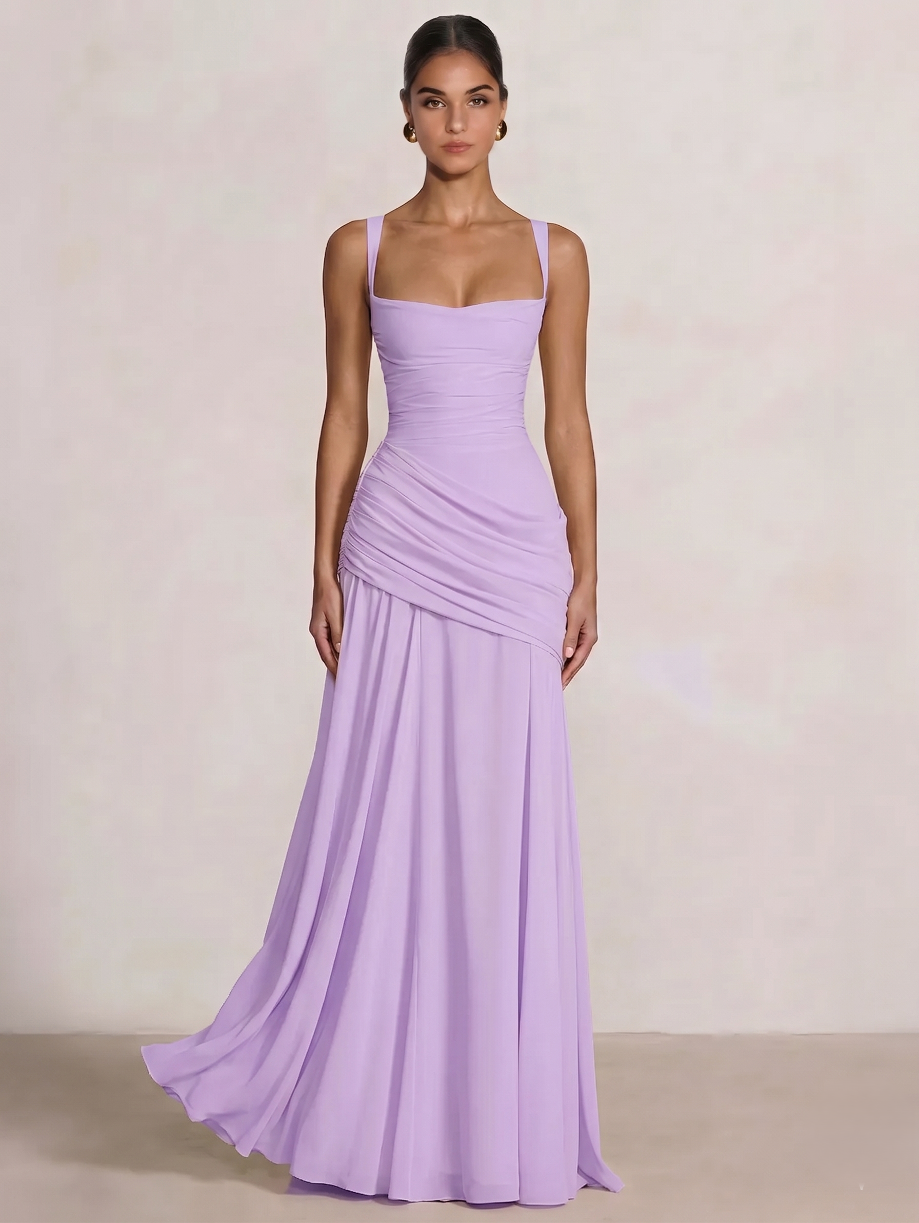 A-Line Ruched Chiffon Prom Dress with Spaghetti Straps