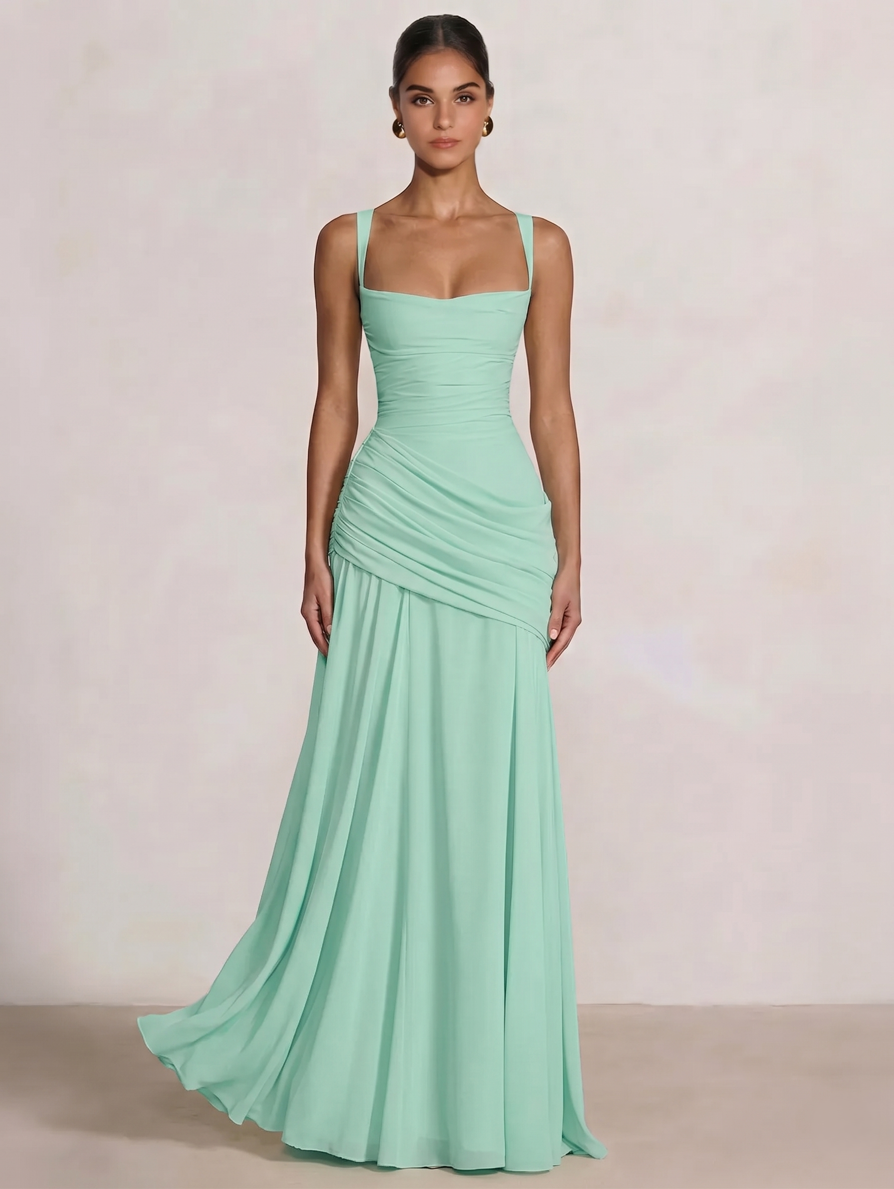 A-Line Ruched Chiffon Prom Dress with Spaghetti Straps
