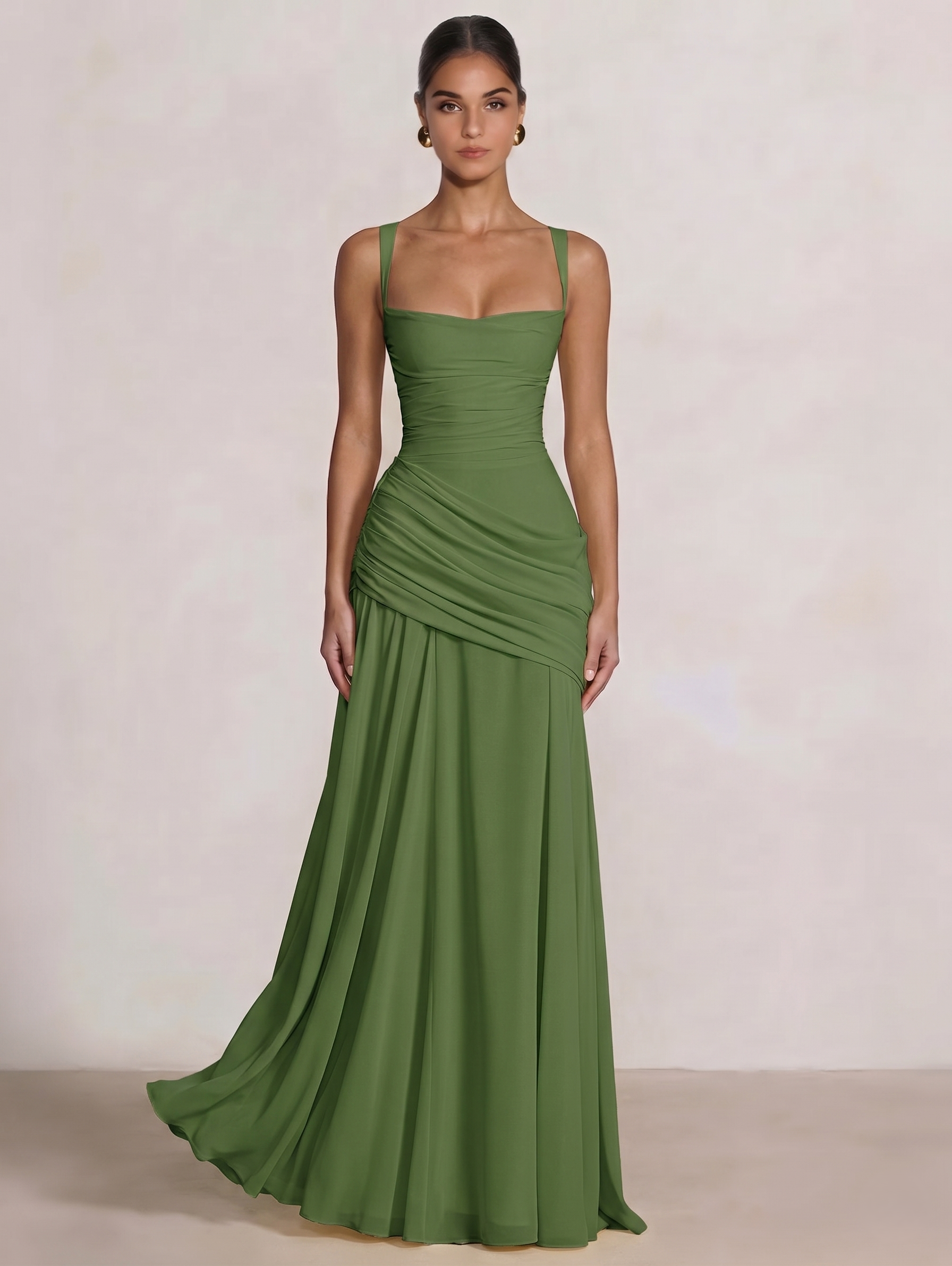 A-Line Ruched Chiffon Prom Dress with Spaghetti Straps
