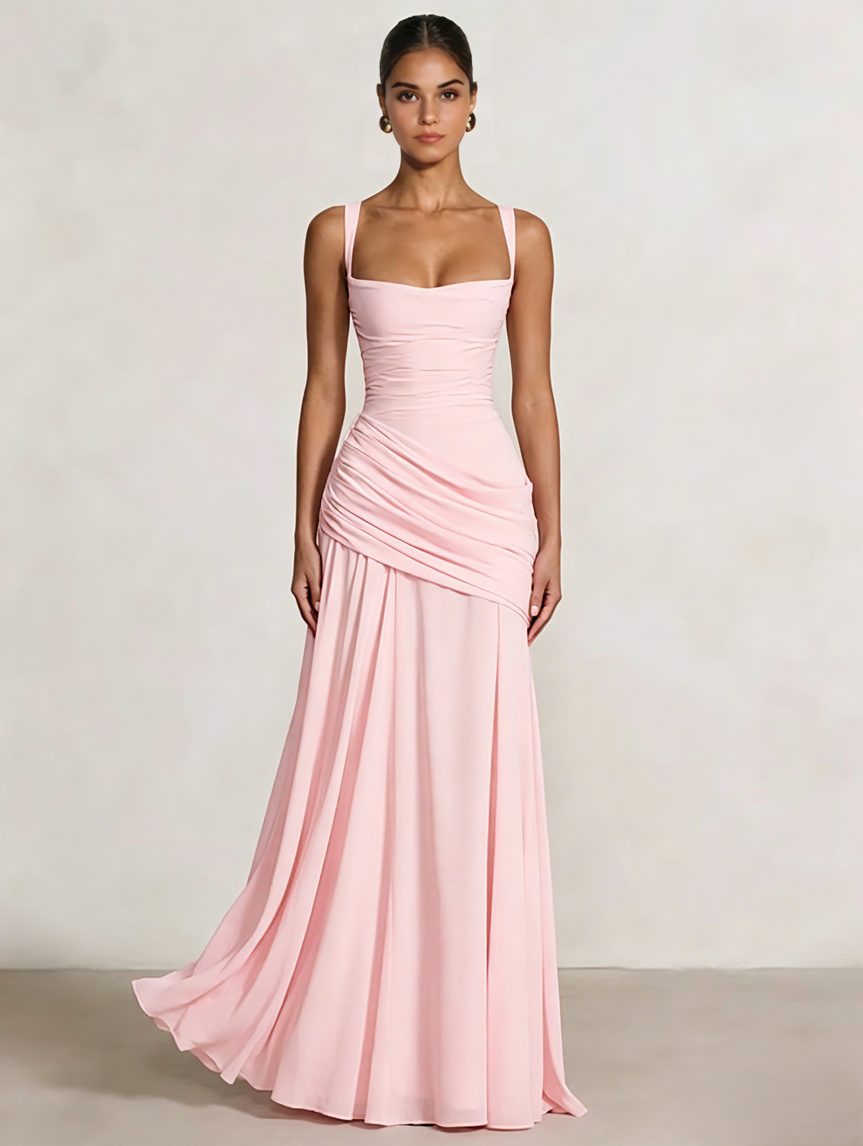 A-Line Ruched Chiffon Prom Dress with Spaghetti Straps