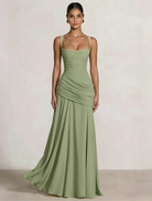 A-Line Ruched Chiffon Prom Dress with Spaghetti Straps