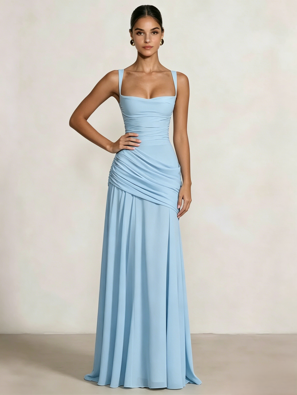 A-Line Ruched Chiffon Prom Dress with Spaghetti Straps