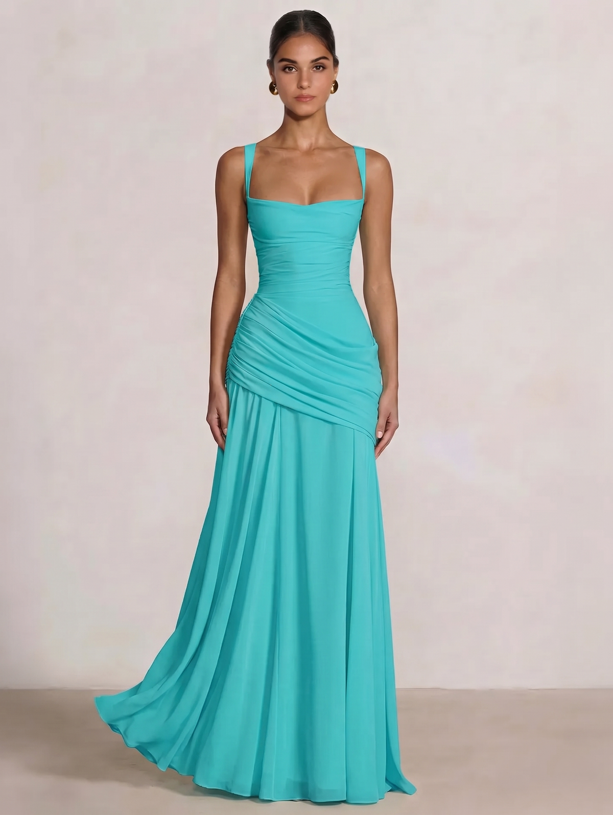 A-Line Ruched Chiffon Prom Dress with Spaghetti Straps
