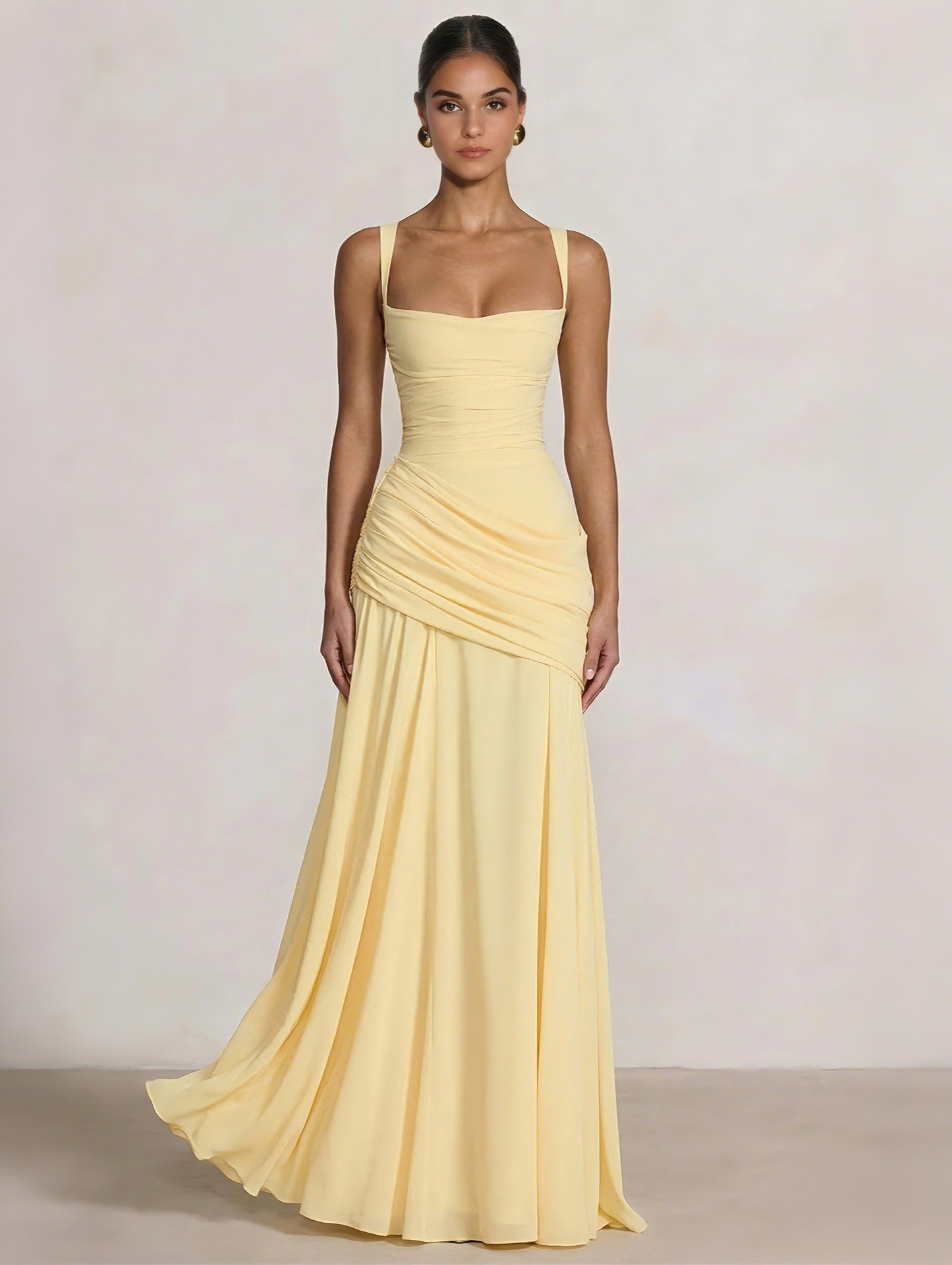 A-Line Ruched Chiffon Prom Dress with Spaghetti Straps